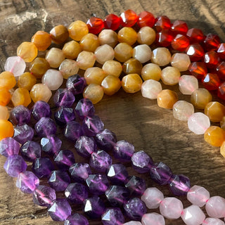 6mm Star Cut Faceted Gemstone Bead Strands