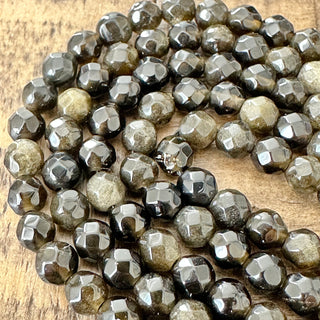Faceted Gold Sheen Obsidian Bead Strand - 4mm
