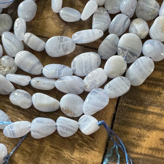 Blue Lace Agate Tumbled Stone Bead Strand - 8-13mm
