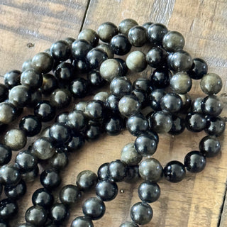 Grade AA Black Gold Sheen Obsidian Bead Strand - 6mm - 8mm