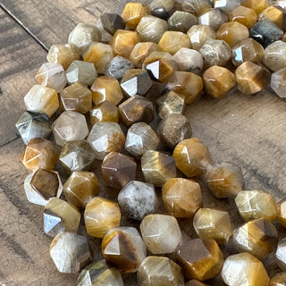 7-8mm Grade A Tigers Eye Faceted Star Cut Bead Strand - Amazing Quality!