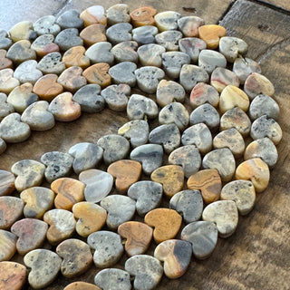 Frosted Crazy Lace Agate Heart Bead Strand - 6mm