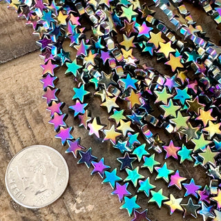 6mm Hematite Star Bead Strand - Electroplated - Non-Magnetic