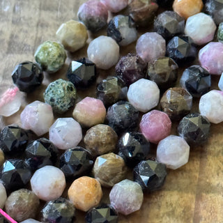 Watermelon Tourmaline Faceted Star Cut Bead Strand - 8mm