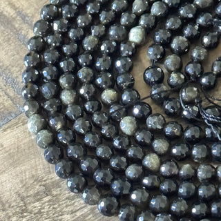 Faceted Gold Sheen Obsidian Bead Strand - 6mm