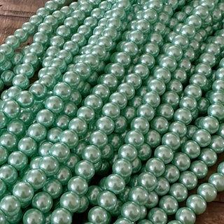 6mm Sea Green Glass Pearl Beads