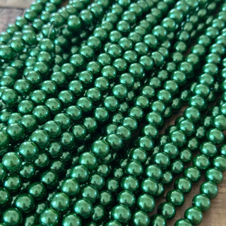 8mm Dark Green Glass Pearl Beads