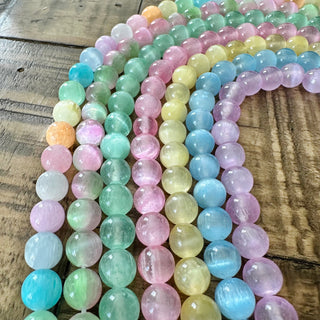 8mm Grade A Selenite Round Bead Strand - Various Colors