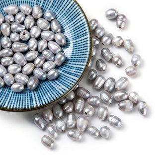 25pc Silver Freshwater Pearl Rice Shaped Beads