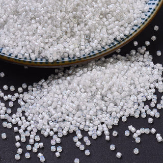 Miyuki Round Delica Beads (DB0066) - 11/0 - White Lined Crystal AB - 10g Tube