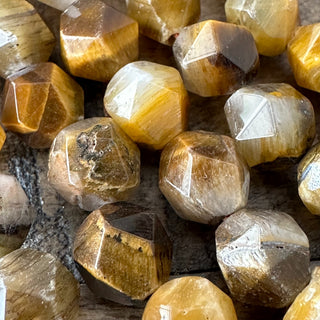 7-8mm Grade A Tigers Eye Faceted Star Cut Bead Strand - Amazing Quality!