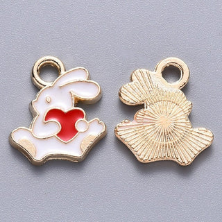 25pc Easter Bunny with Red Heart Enamel Charms 13x12mm