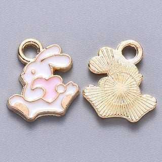 25pc Easter Bunny with Pink Heart Alloy Enamel Charms 13x12mm