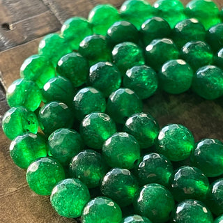 Faceted Emerald Malaysian Jade Bead Strand - 6mm - 8mm