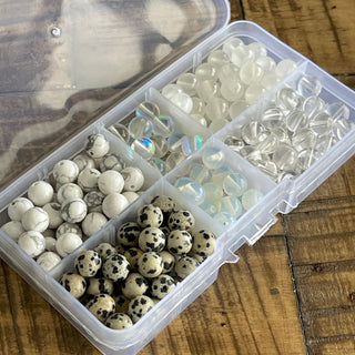 200pc White Color Palette Stretch Bracelet Bead Kit - DIY - Crafts - Gemstone - Crystal - Wood - Glass