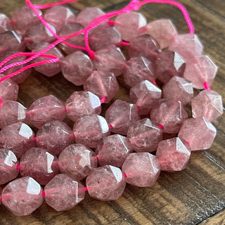 8mm Star Cut Strawberry Quartz Bead Strand