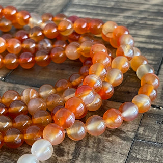 Natural Orange Carnelian Round Bead Strand - 4mm - 6mm - 8mm