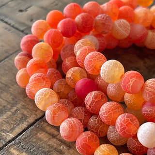8mm Orange Frosted Crackle Agate Bead Strand