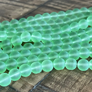 8mm Frosted Lime Green Glass Bead Strand