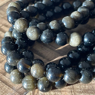 Grade AA Black Gold Sheen Obsidian Bead Strand - 6mm - 8mm