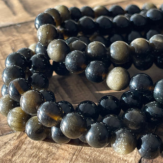 Grade AA Black Gold Sheen Obsidian Bead Strand - 6mm - 8mm