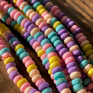 6mm Flat Round Polymer Clay Bead Strands - Assorted Colors