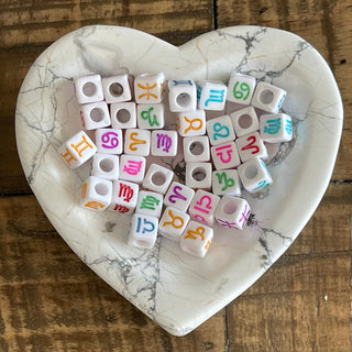 25pc Piece 7mm Constellation Zodiac Sign Acrylic Cube Beads