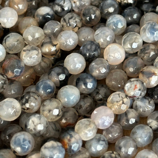 8mm Gray Natural Faceted Dragons Vein Agate Bead Strands