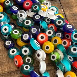 8mm Evil Eye Bead Strands - Flat Round Lampwork