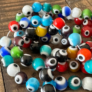 8mm Round Evil Eye Bead Strands - Colorful