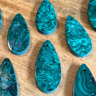 Malachite Teardrop Pendants - Drilled