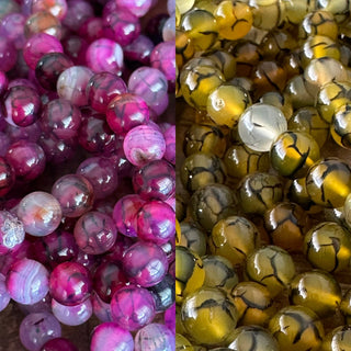 8mm Natural Dragons Vein Agate Bead Strands - Assorted Colors