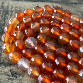 8mm 128 Faceted Orange Carnelian Bead Strand - High Quality