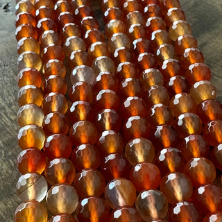 8mm 128 Faceted Orange Carnelian Bead Strand - High Quality