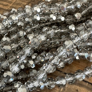 Transparent Clear Glass Faceted Round Bead Strands  - 6mm - 8mm