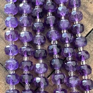 8mm Grade A Rondelle Faceted Amethyst Bead Strands with Seed Beads - Half Strand