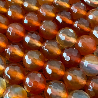 8mm 128 Faceted Orange Carnelian Bead Strand - High Quality