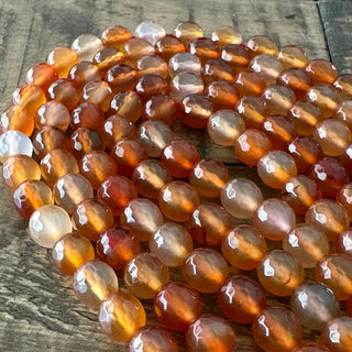8mm Faceted Orange Carnelian Bead Strand