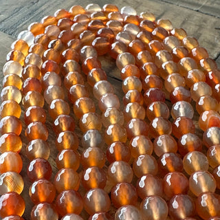 8mm Faceted Orange Carnelian Bead Strand