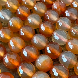 8mm Faceted Orange Carnelian Bead Strand