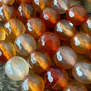 8mm Faceted Orange Carnelian Bead Strand