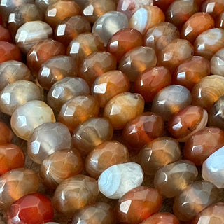 8mm Grade A Faceted Rondelle Orange Carnelian Bead Strand - Amazing Quality!