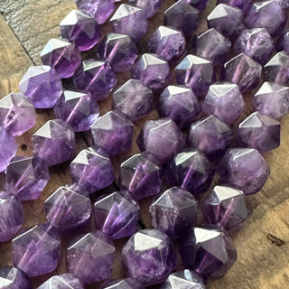 Dark Faceted Star Cut Amethyst Bead Strands - 6mm - 8mm