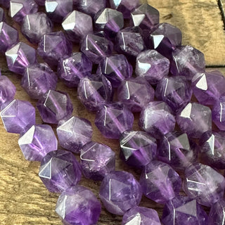 Dark Faceted Star Cut Amethyst Bead Strands - 6mm - 8mm