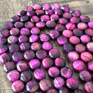 8mm Faceted Purple Tigers Eye Flat Round Bead Strand - Rare combination!