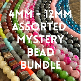 Mystery Bead Strand Bundle - Gemstone - Glass - Wood - Clay - 4mm - 6mm - 8mm - 10mm - 12mm