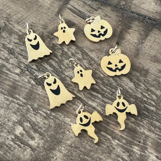 8pc Ghost & pumpkin charm set with jump ring - 14k Gold Plated - 316 Surgical Stainless Steel