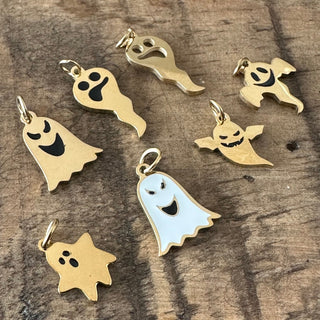 7pc Ghost & ghouls charm set with jump ring - 14k Gold Plated - 316 Surgical Stainless Steel