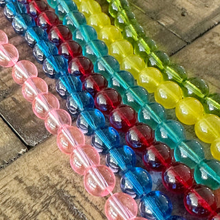 8mm Transparent Glass Round Bead Strands - Assorted Colors - Excellent Quality