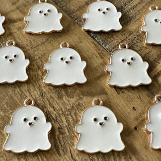 10pc White Ghost - Alloy Enamel - Halloween